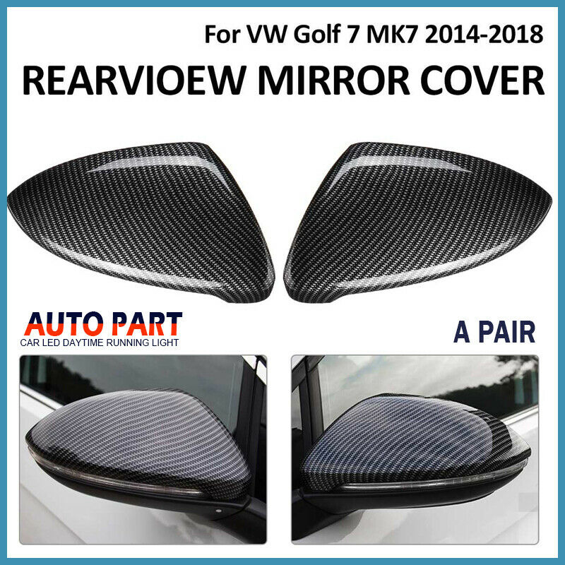 Pair Carbon Fiber Wing Mirror Cover Cap Casing For VW Golf Mk7 Mk7.5 R GTI 14-18