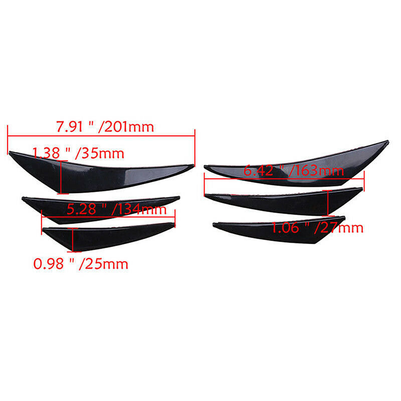 6x Car Front Bumper Lip Splitter Fins Body Spoiler Canards Refit Gloss Black JDM