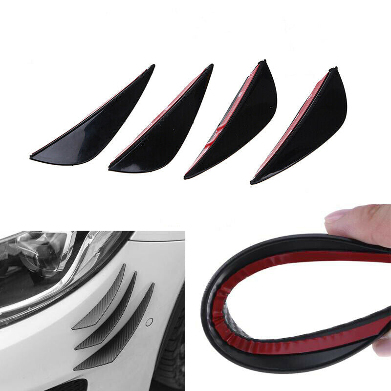 4*Universal Car Front Bumper Lip Splitter Fin Body Spoiler Canards Trim Black
