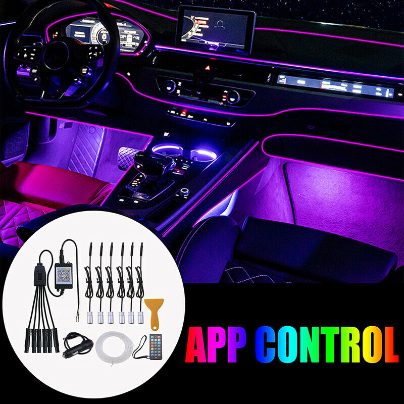 Set 8M 6in1 Fiber Optic Interior Lights Ambient Light Decor Car Door Center UK e