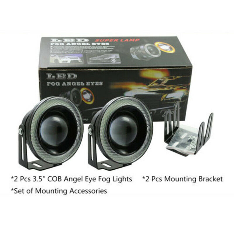 Pair Angel Eyes Halo Car Fog Lights Lamp Projector DRL COB LED Bulbs 2.5/3/3.5"