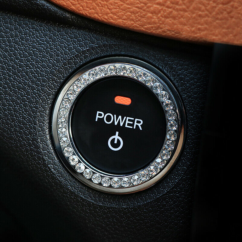 Auto Accessories Car Decorative Silver Button Start Switch Diamond Ring Blue