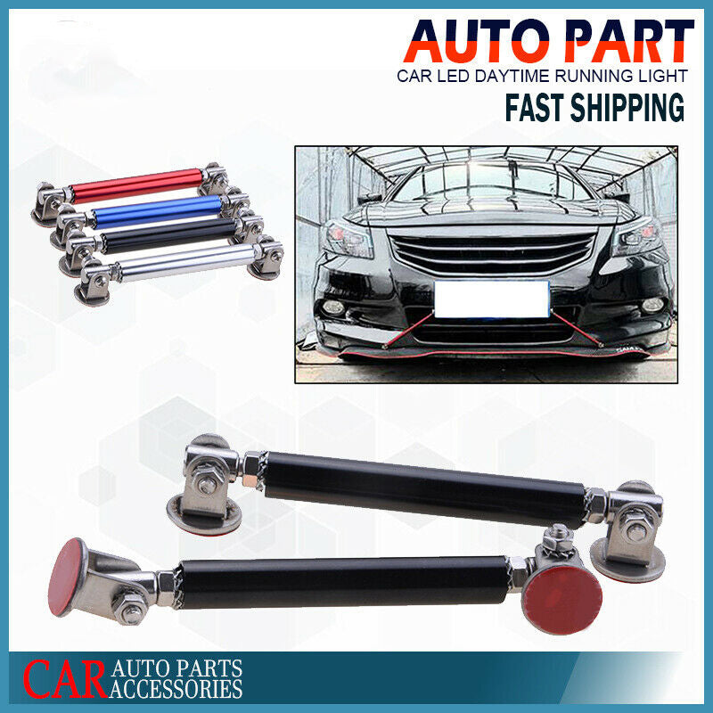 2x Black Adjustable Front Bumper Support Tie Rod Bar Kit Splitter Lip Strut