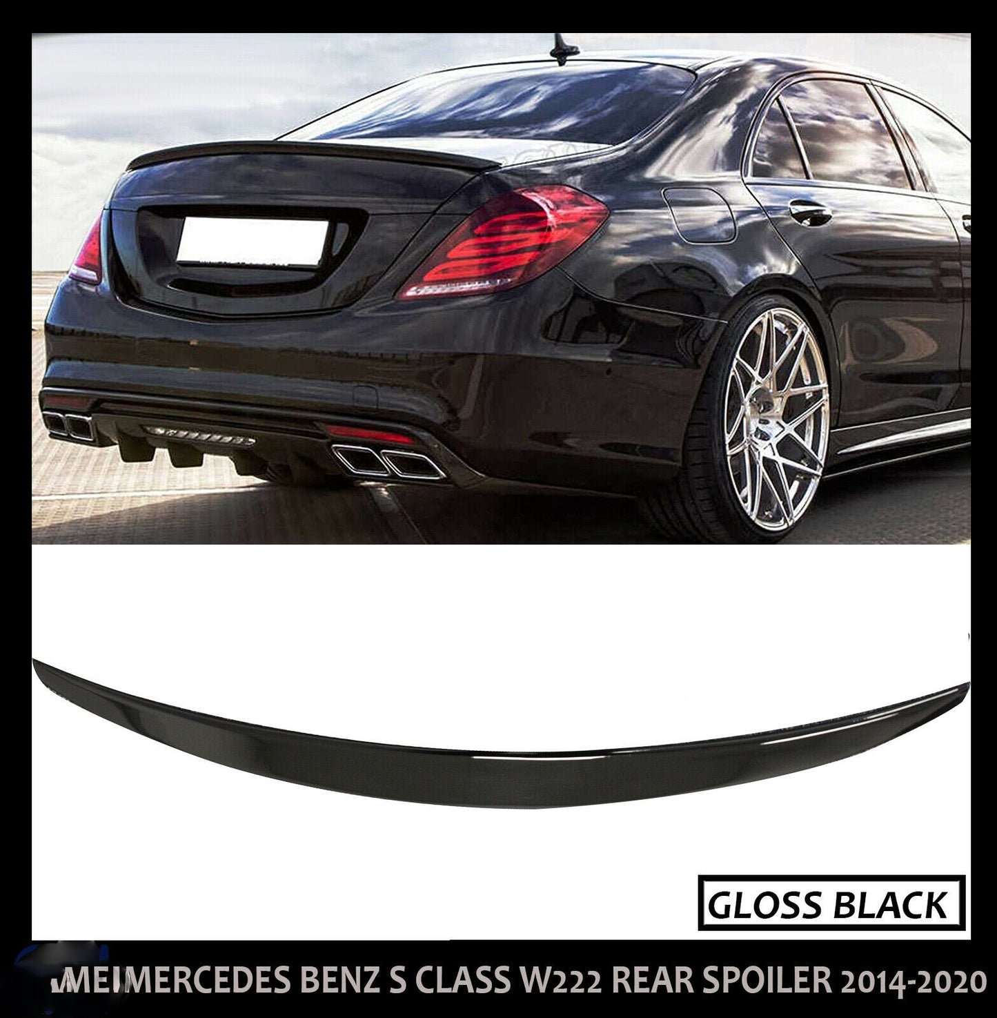 FOR MERCEDES S CLASS W222 REAR BOOT TRUNK SPOILER AMG STYLE GLOSS BLACK 13-2019