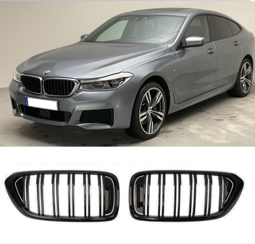 BMW 6 SERIES GT G32 17-20 GLOSS BLACK FRONT KIDNEY GRILLES M DOUBLE TWIN SPOKE