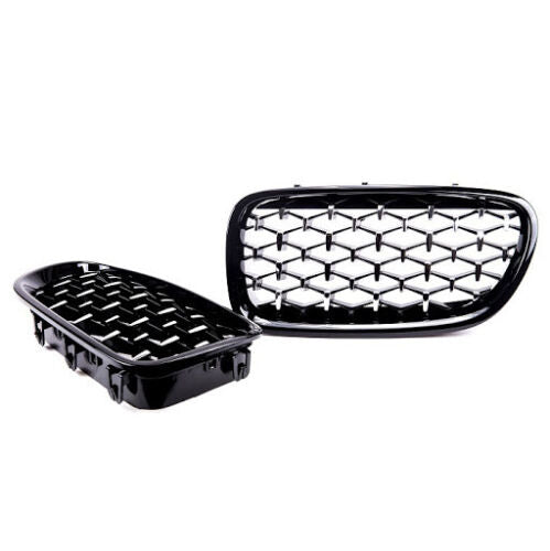BMW F10 F11 & M5 pair gloss black chrome diamond kidney grille grilles grills