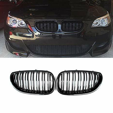 BMW 5 SERIES E60 E61 GLOSS BLACK FRONT KIDNEY GRILLES GRILLS DOUBLE TWIN SPOKE