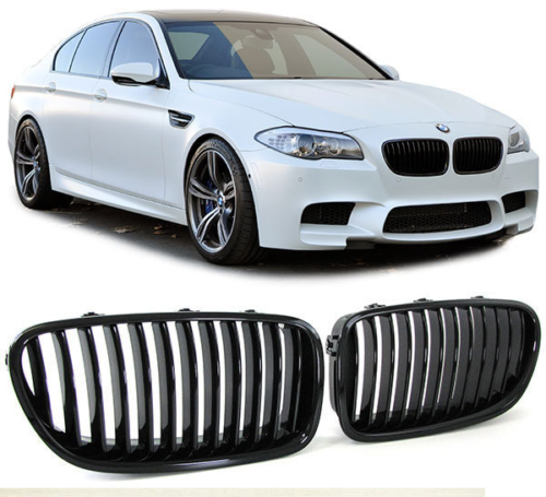 BMW F10 F11 & M5 GLOSS BLACK M PERFORMANCE LOOK FRONT KIDNEY GRILLES GRILLS UK