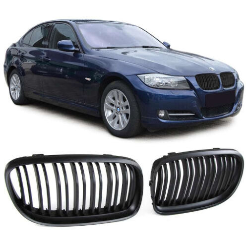 BMW E90 E91 facelift LCI 08> matte black front grilles grille grills twin spoke
